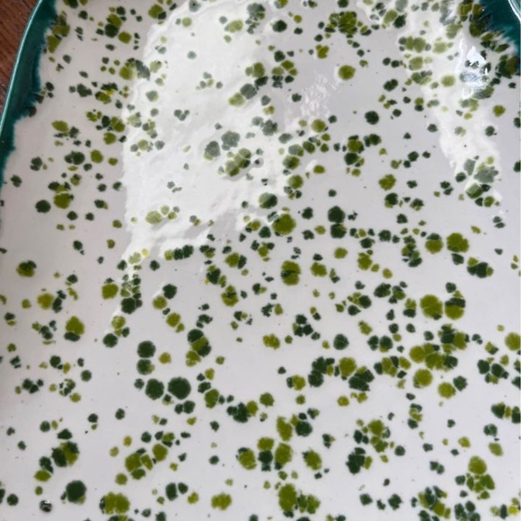 Vintage 1968 Atlantic Mold Christmas Bell Green & White Splatter Tray Platter - Picture 2 of 7